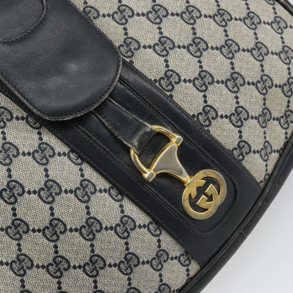 GUCCI GG Supreme Horsebit Shoulder Bag PVC Navy Gold Auth 163567