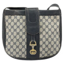 GUCCI GG Supreme Horsebit Shoulder Bag PVC Navy Gold Auth 163567-2