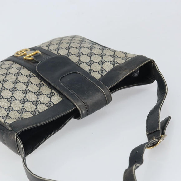 GUCCI GG Supreme Horsebit Shoulder Bag PVC Navy Gold Auth 163567