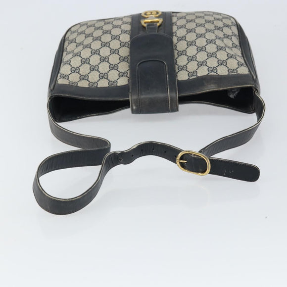 GUCCI GG Supreme Horsebit Shoulder Bag PVC Navy Gold Auth 163567