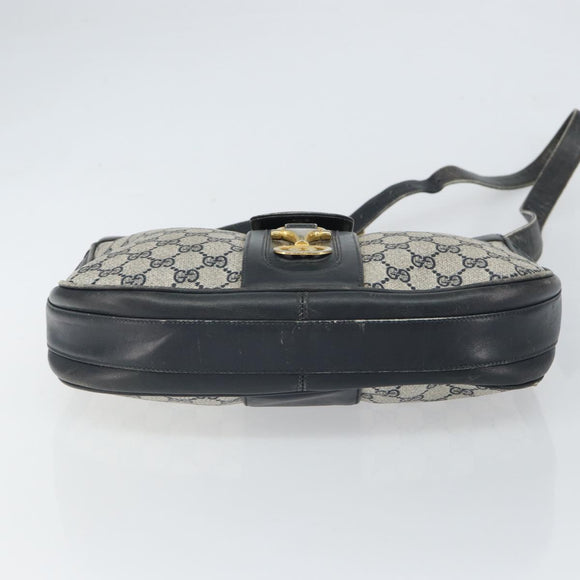 GUCCI GG Supreme Horsebit Shoulder Bag PVC Navy Gold Auth 163567