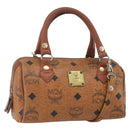 MCM Vicetos Logogram Mini Boston Bag PVC Leather 2way Brown Gold Auth 163568-1