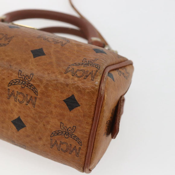 MCM Vicetos Logogram Mini Boston Bag PVC Leather 2way Brown Gold Auth 163568