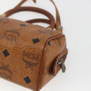 MCM Vicetos Logogram Mini Boston Bag PVC Leather 2way Brown Gold Auth 163568-16