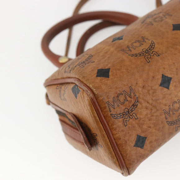 MCM Vicetos Logogram Mini Boston Bag PVC Leather 2way Brown Gold Auth 163568