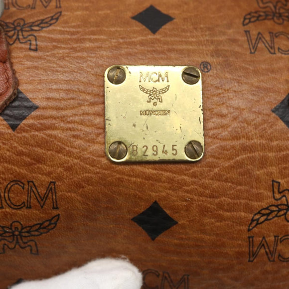 MCM Vicetos Logogram Mini Boston Bag PVC Leather 2way Brown Gold Auth 163568