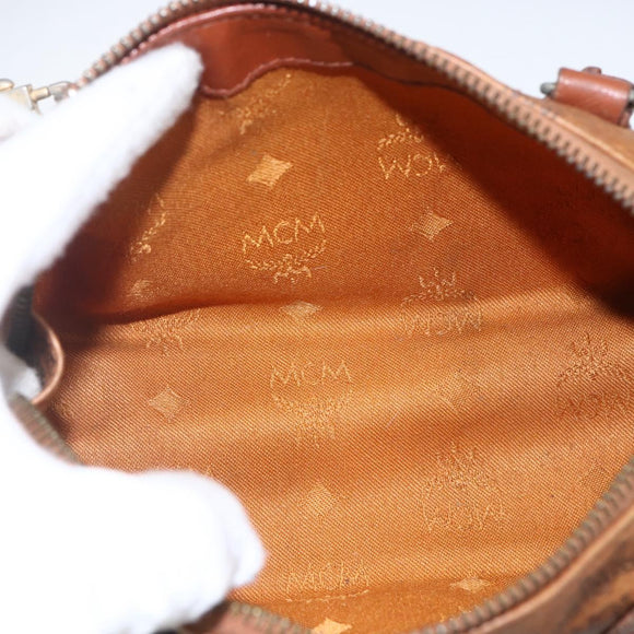 MCM Vicetos Logogram Mini Boston Bag PVC Leather 2way Brown Gold Auth 163568