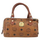MCM Vicetos Logogram Mini Boston Bag PVC Leather 2way Brown Gold Auth 163568-13