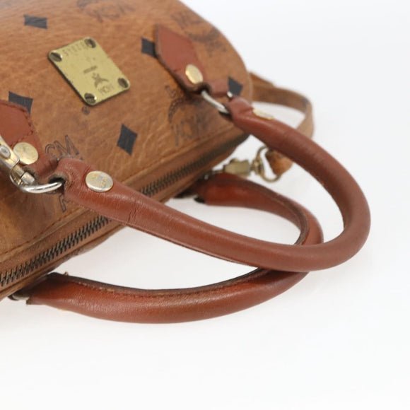 MCM Vicetos Logogram Mini Boston Bag PVC Leather 2way Brown Gold Auth 163568