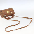 MCM Vicetos Logogram Mini Boston Bag PVC Leather 2way Brown Gold Auth 163568-9