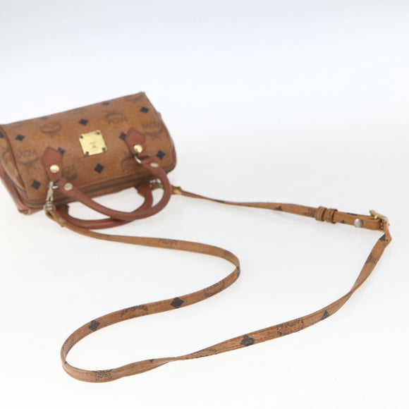 MCM Vicetos Logogram Mini Boston Bag PVC Leather 2way Brown Gold Auth 163568
