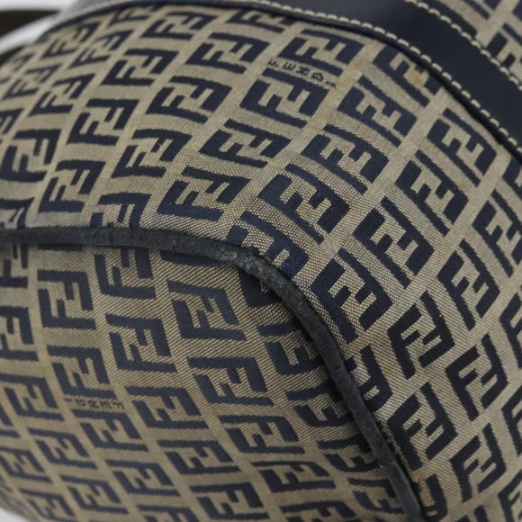 FENDI Zucchino Canvas Boston Bag Navy Silver Auth 163575