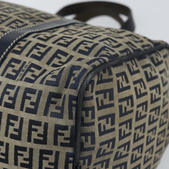 FENDI Zucchino Canvas Boston Bag Navy Silver Auth 163575