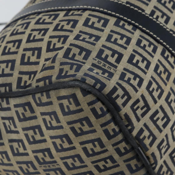 FENDI Zucchino Canvas Boston Bag Navy Silver Auth 163575