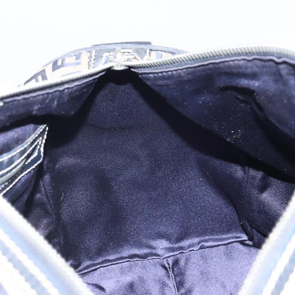 FENDI Zucchino Canvas Boston Bag Navy Silver Auth 163575