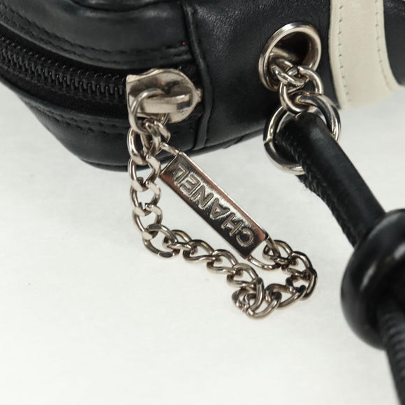 CHANEL Cambon Line Matelasse Shoulder Bag Leather Silver Black CC Auth 163577V