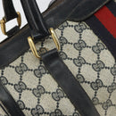 GUCCI GG Supreme Sherry Line Boston Bag PVC Navy Gold Red Auth 163578-9