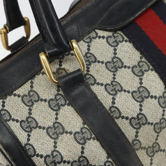 GUCCI GG Supreme Sherry Line Boston Bag PVC Navy Gold Red Auth 163578