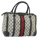 GUCCI GG Supreme Sherry Line Boston Bag PVC Navy Gold Red Auth 163578-1