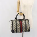 GUCCI GG Supreme Sherry Line Boston Bag PVC Navy Gold Red Auth 163578-21