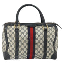 GUCCI GG Supreme Sherry Line Boston Bag PVC Navy Gold Red Auth 163578-2