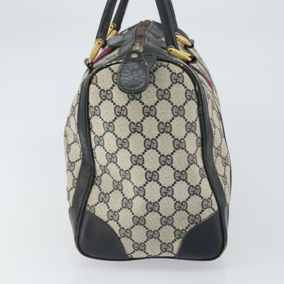 GUCCI GG Supreme Sherry Line Boston Bag PVC Navy Gold Red Auth 163578