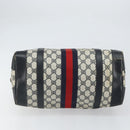 GUCCI GG Supreme Sherry Line Boston Bag PVC Navy Gold Red Auth 163578-5