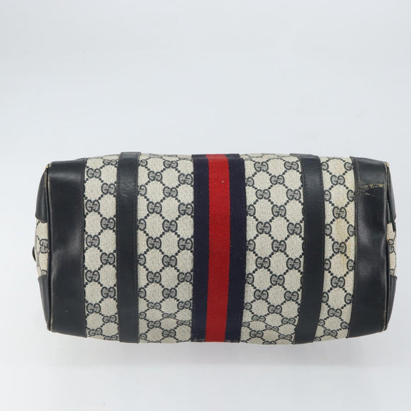 GUCCI GG Supreme Sherry Line Boston Bag PVC Navy Gold Red Auth 163578