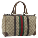 GUCCI GG Supreme Web Sherry Line Boston Bag PVC Beige Gold Red Auth 163579-1