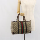 GUCCI GG Supreme Web Sherry Line Boston Bag PVC Beige Gold Red Auth 163579-19
