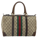 GUCCI GG Supreme Web Sherry Line Boston Bag PVC Beige Gold Red Auth 163579-13