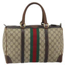 GUCCI GG Supreme Web Sherry Line Boston Bag PVC Beige Gold Red Auth 163579-2