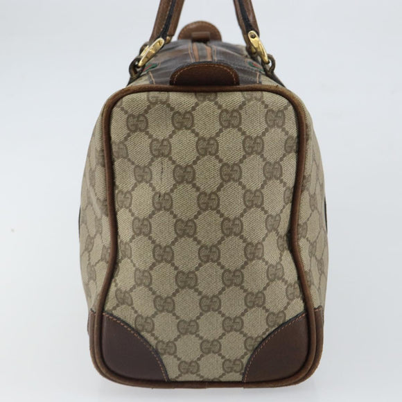 GUCCI GG Supreme Web Sherry Line Boston Bag PVC Beige Gold Red Auth 163579