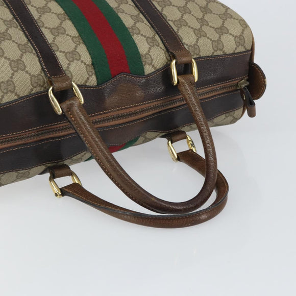 GUCCI GG Supreme Web Sherry Line Boston Bag PVC Beige Gold Red Auth 163579