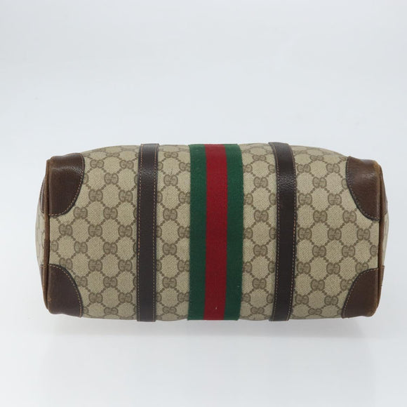 GUCCI GG Supreme Web Sherry Line Boston Bag PVC Beige Gold Red Auth 163579
