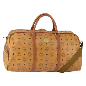 MCM Vicetos Logogram Boston Bag PVC Leather 2way Brown Gold Auth 163581