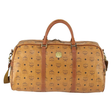 MCM Vicetos Logogram Boston Bag PVC Leather 2way Brown Gold Auth 163581 - 0