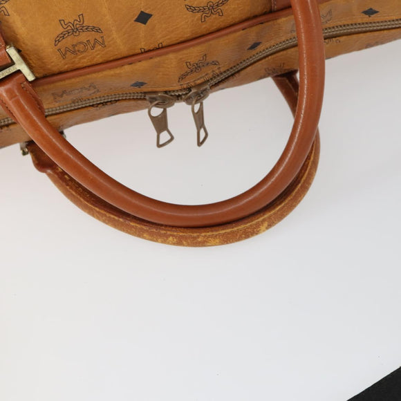 MCM Vicetos Logogram Boston Bag PVC Leather 2way Brown Gold Auth 163581