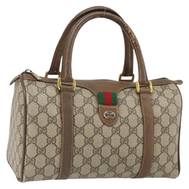 GUCCI GG Supreme Web Sherry Line Boston Bag PVC Beige Gold 39 02 006 Auth 163597