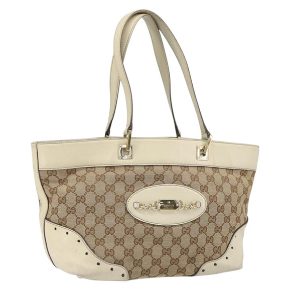 GUCCI GG Canvas Tote Bag Beige Gold 145993 Auth 163599