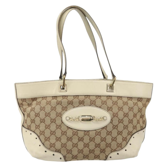 GUCCI GG Canvas Tragetasche Beige Gold 145993 Auth 163599