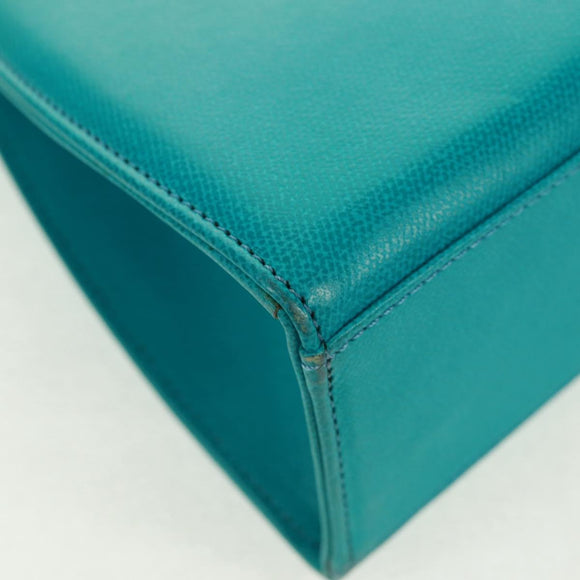 SAINT LAURENT Hand Bag Leather Light Blue Gold Auth 163601V
