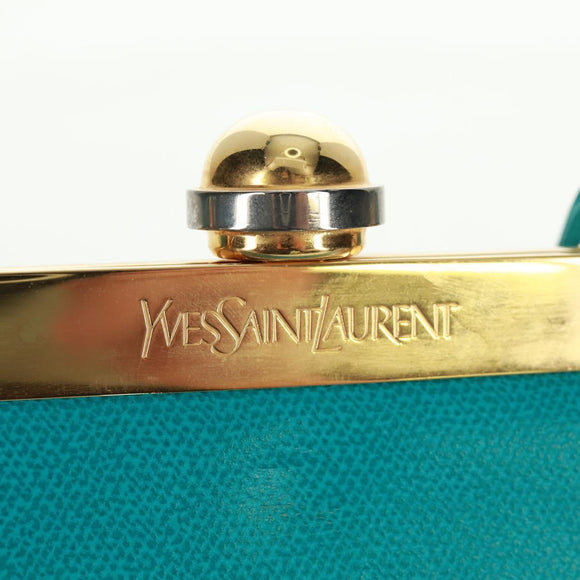 SAINT LAURENT Hand Bag Leather Light Blue Gold Auth 163601V