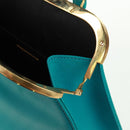 SAINT LAURENT Hand Bag Leather Light Blue Gold Auth 163601V-10