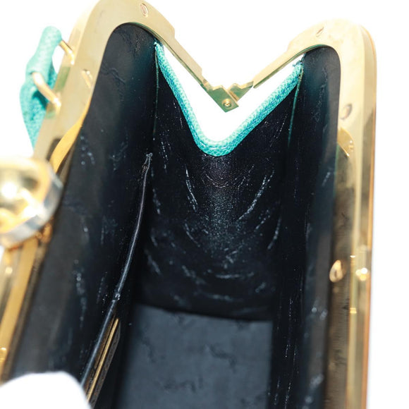 SAINT LAURENT Hand Bag Leather Light Blue Gold Auth 163601V