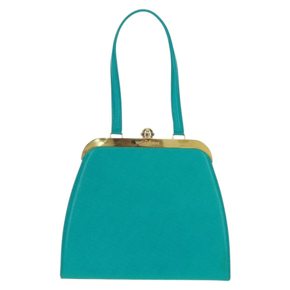 SAINT LAURENT Hand Bag Leather Light Blue Gold Auth 163601V