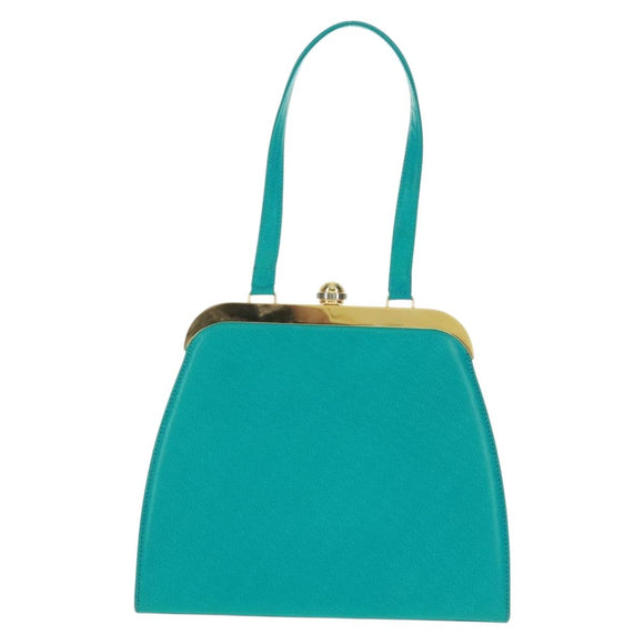 SAINT LAURENT Hand Bag Leather Light Blue Gold Auth 163601V