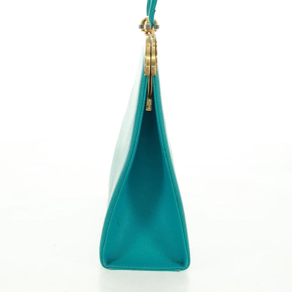 SAINT LAURENT Hand Bag Leather Light Blue Gold Auth 163601V