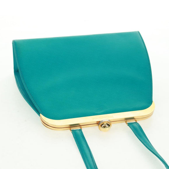 SAINT LAURENT Hand Bag Leather Light Blue Gold Auth 163601V