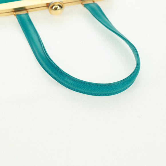 SAINT LAURENT Hand Bag Leather Light Blue Gold Auth 163601V